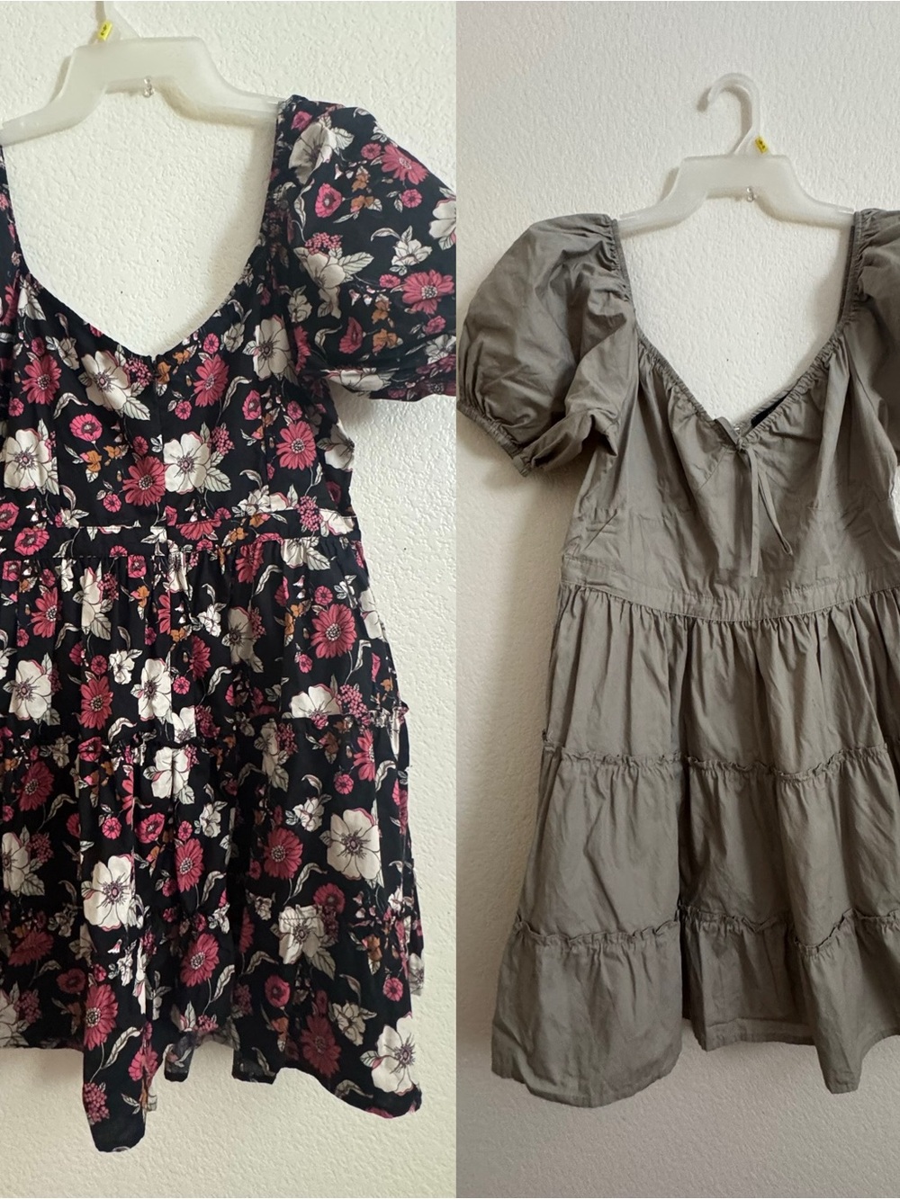 Bundle 2 Forever 21 Black Floral  & green khaki Short Sleeve Smock Dress - Women
